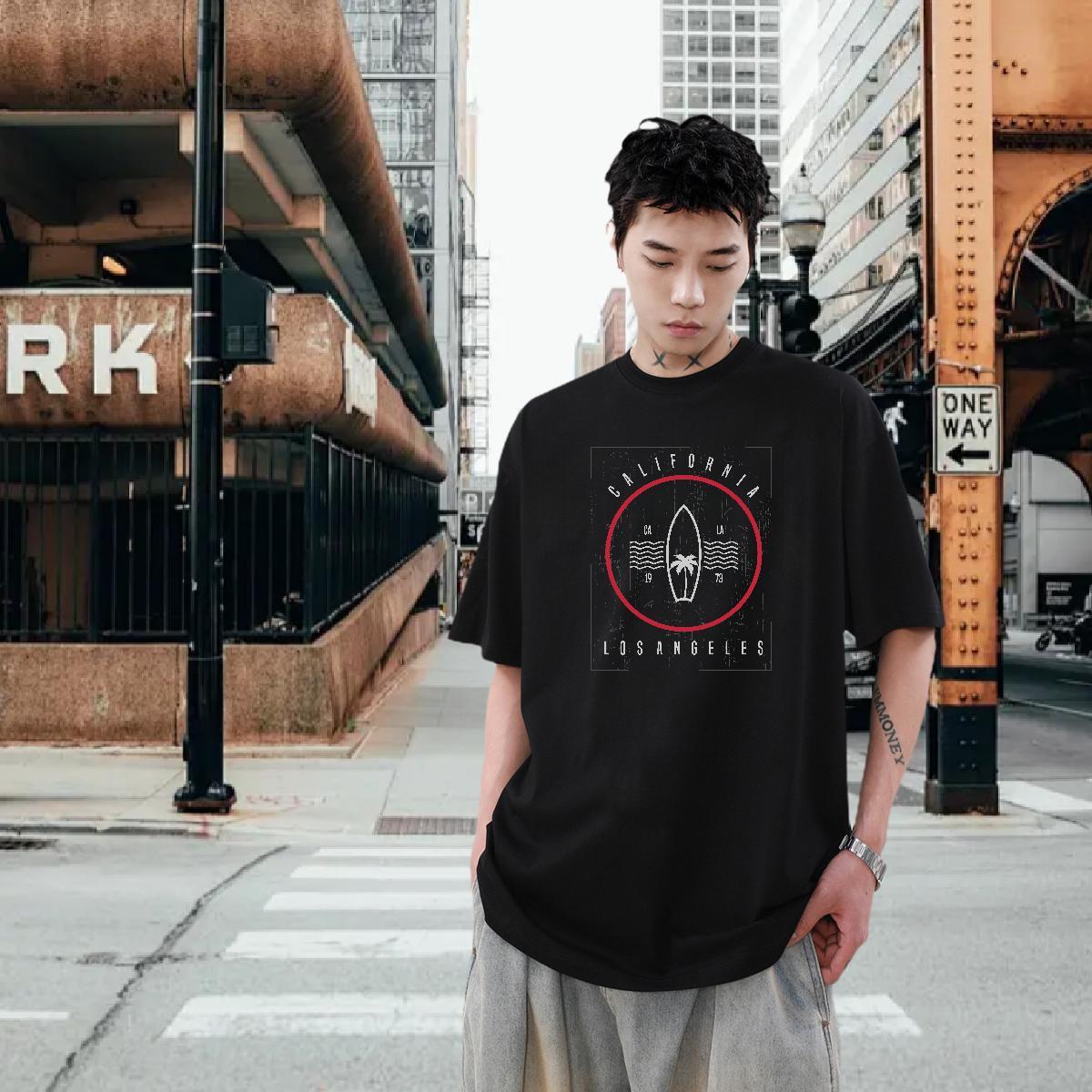 Customized Street Men Tees circle Short Sleeve O-Neck 230g 100% Cotton T shirt Soft Graphic Tops
