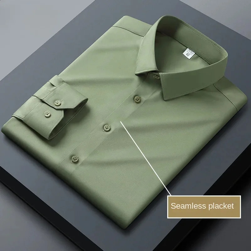 Mens gray shirt long sleeved non ironing business dress work dress slim fitting casual top extra large S-6XL 240822