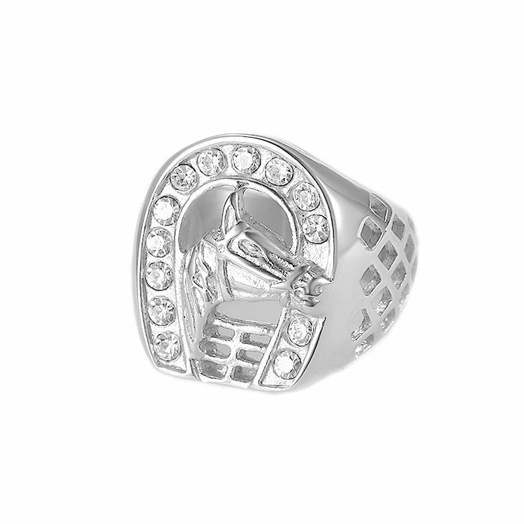 Hip Hop Horse Head Ring Stainless Steel 18k Gold Plated with Zicon Jewelry