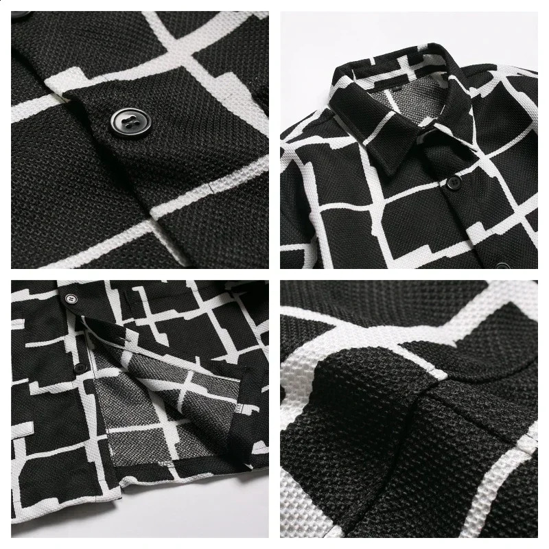 Mens Cotton Linen Color Blocking Long Coat Trendy Button Jackets Turn-down Collar Plaid Jacket Black and White Thin Trench 240822