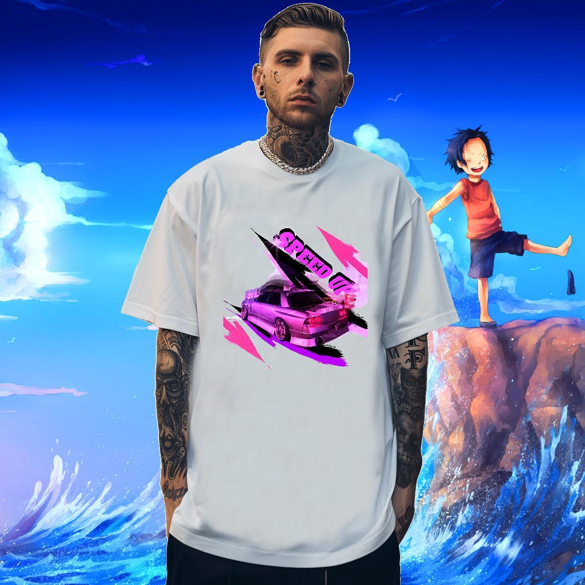 Classic Men Tees Anime Printing Street 230g Cotton Skull Round Neck Short Sleeve car Man T Shirts Customized Polos