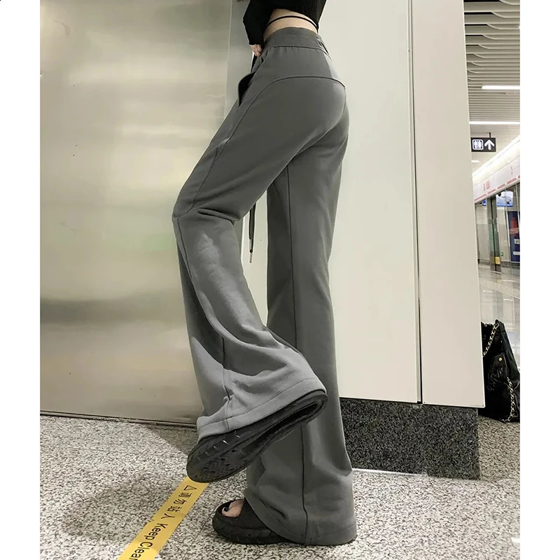 Korean Micro Flare Pants Women Draping Slim High-Waisted Streetwear Solid Harajuku Y2K Sweatpants Fashion Loose Casual Trousers 240821