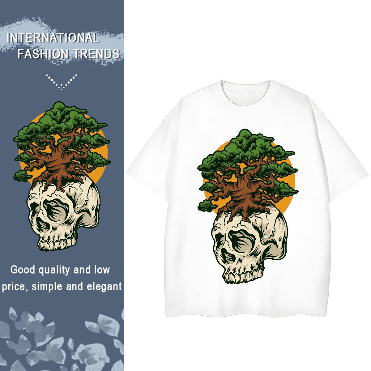 New T Shirts Women 100% Cotton 230g O Neck Short Sleeves Beach skull Womens Tshirts Brand Oversized Clothings