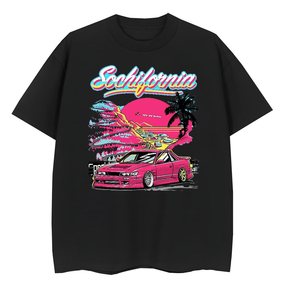 Loose Fit Men Clothes T-Shirt Casual 230g Cotton Anime Breathable Crew Neck car T-Shirts for Men 2024 New Tops Tees