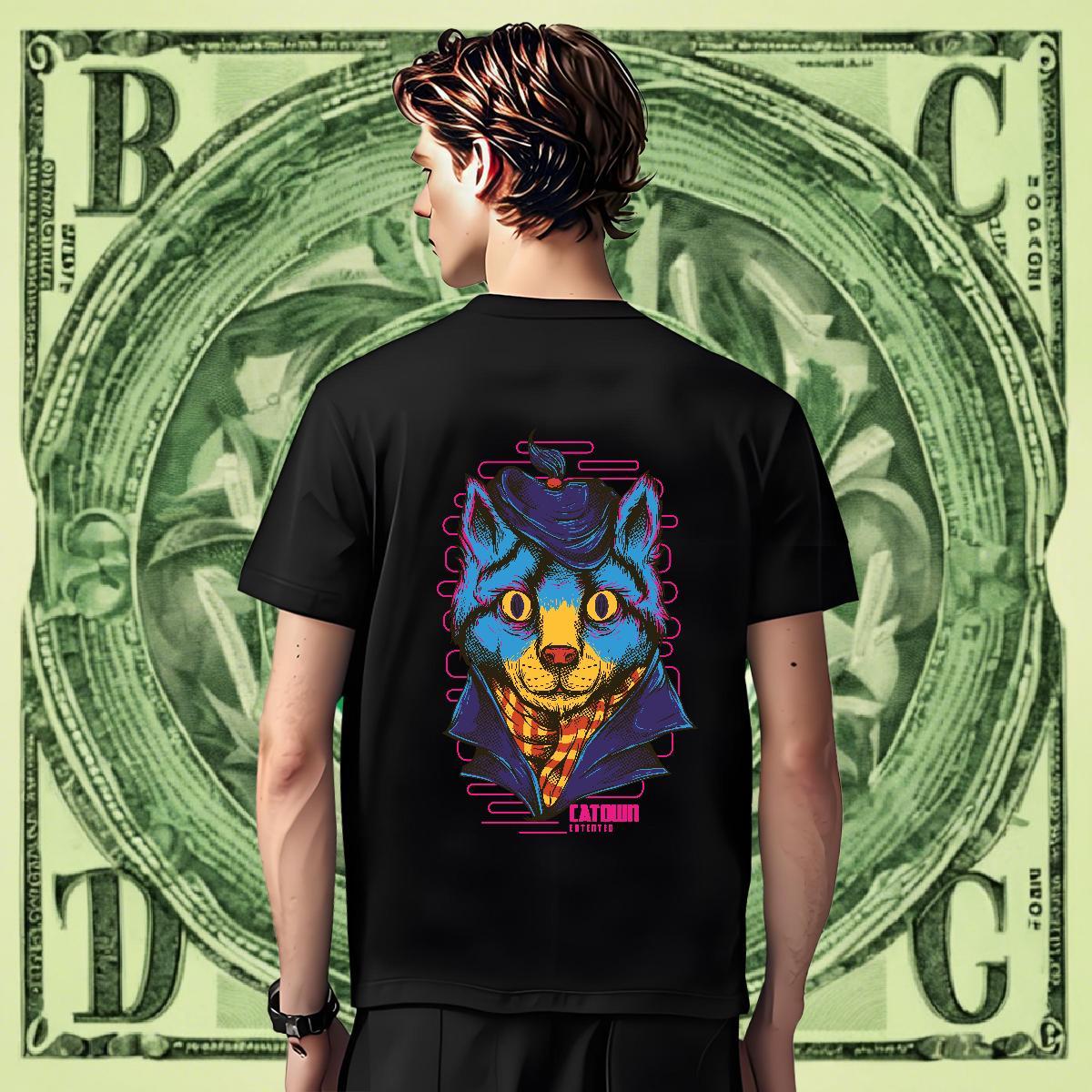 Soft Couples T Shirts Anime Printing Street 100% Cotton 230g Oversized 4XL O-Neck Short Sleeve Blue cat T Shirts Men Fashion Designer Clothings