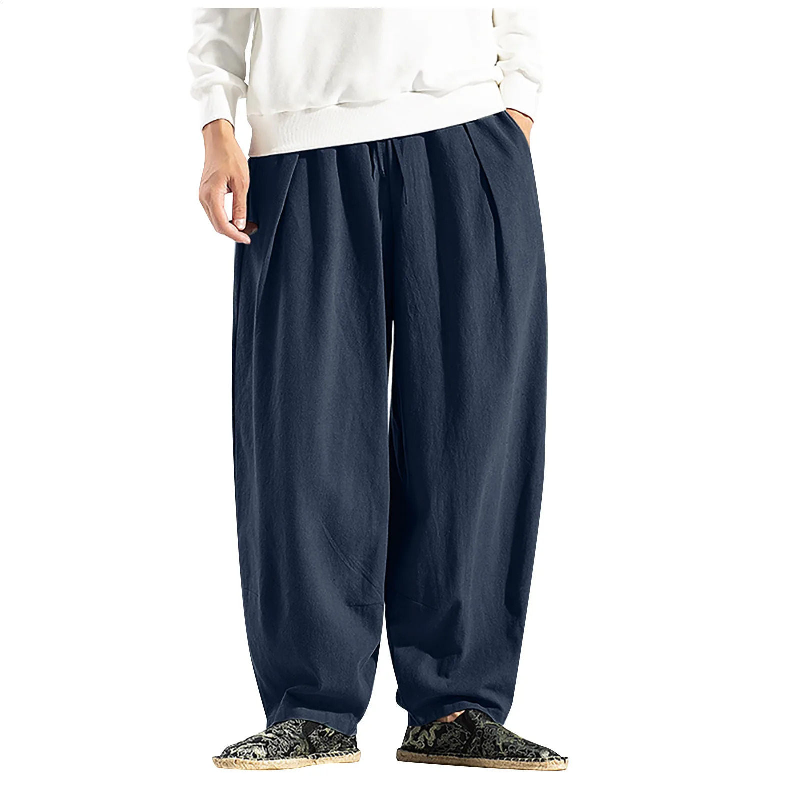 Large Size Drawstring Elastic Waist Harem Pants Mens Harem Pants Summer Fashion Casual Loose Solid Color Pants Daily Causal 240822