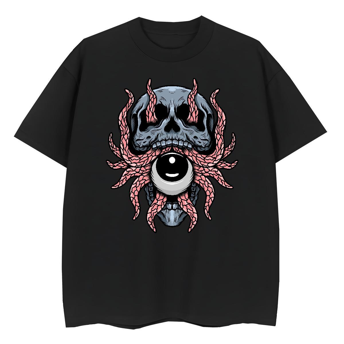 2024 T-Shirts 100% Cotton 230g Breathable Sports Casual skull Unisex Tshirts Loose fit Custom Print Plus Size Tops