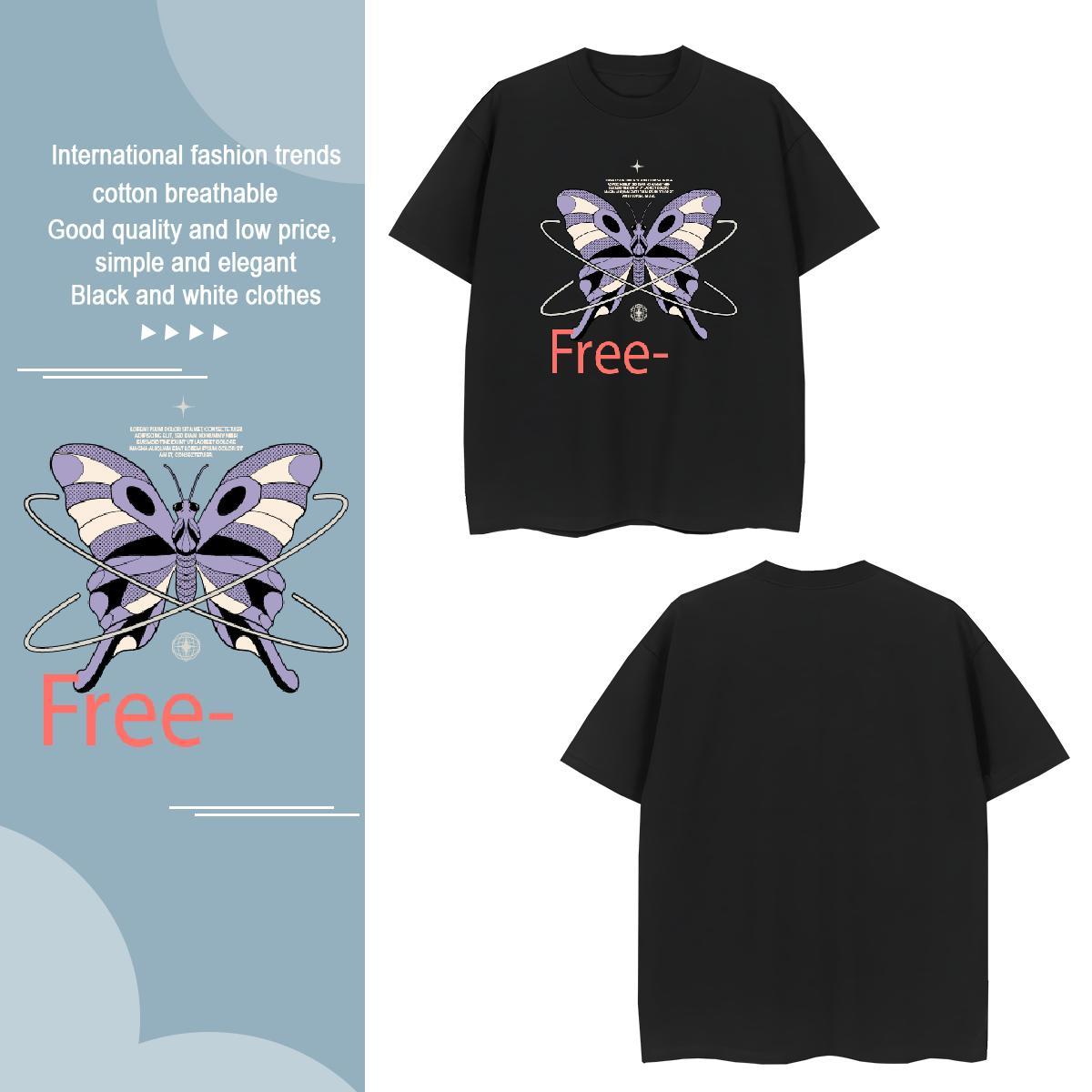 Comfortable butterfly T-Shirts for Men Hip Hop Tshirt for Man Woman 100% Cotton 230g Fashion Short Sleeve Soft DIY Anime Tee Shirt