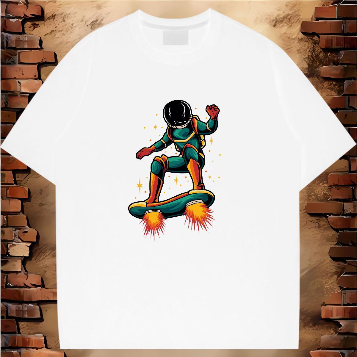 Designer Couples T Shirts 230g Pure Cotton cosmonaut Sports Casual T-Shirts for Women Short Sleeve O-Neck Anime Oversized Top Tees
