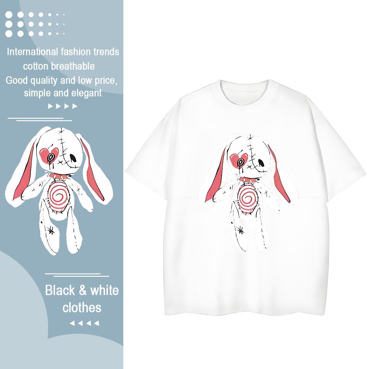 Soft T-Shirts rabbit Breathable Crew Neck Street Casual Skull 230g Pure Cotton Mens Tshirts 2024 Summer Clothings