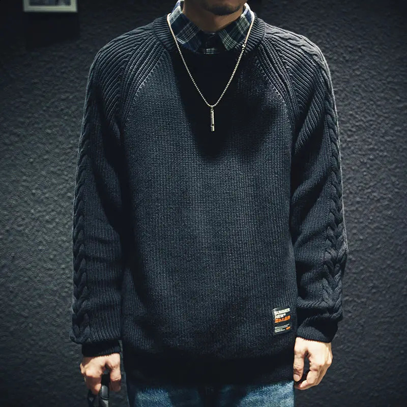 Mens black collar knitted sweater mens plain weave icon pulled warm selling product Korean coat mode A 240821
