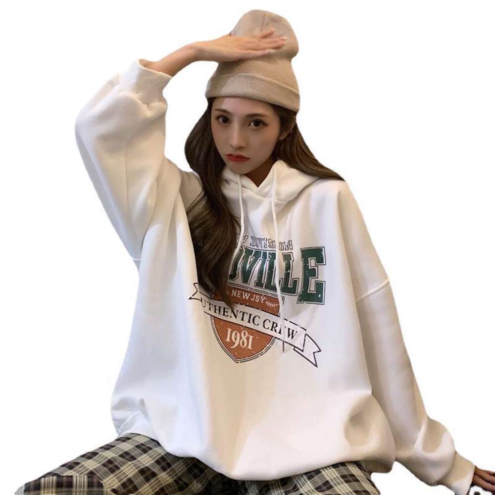 Autumn/Winter New Korean College Letter Printed Thick Velvet Hoodie Women's Long Sleeve BF Style Loose Top dongdumaoyi