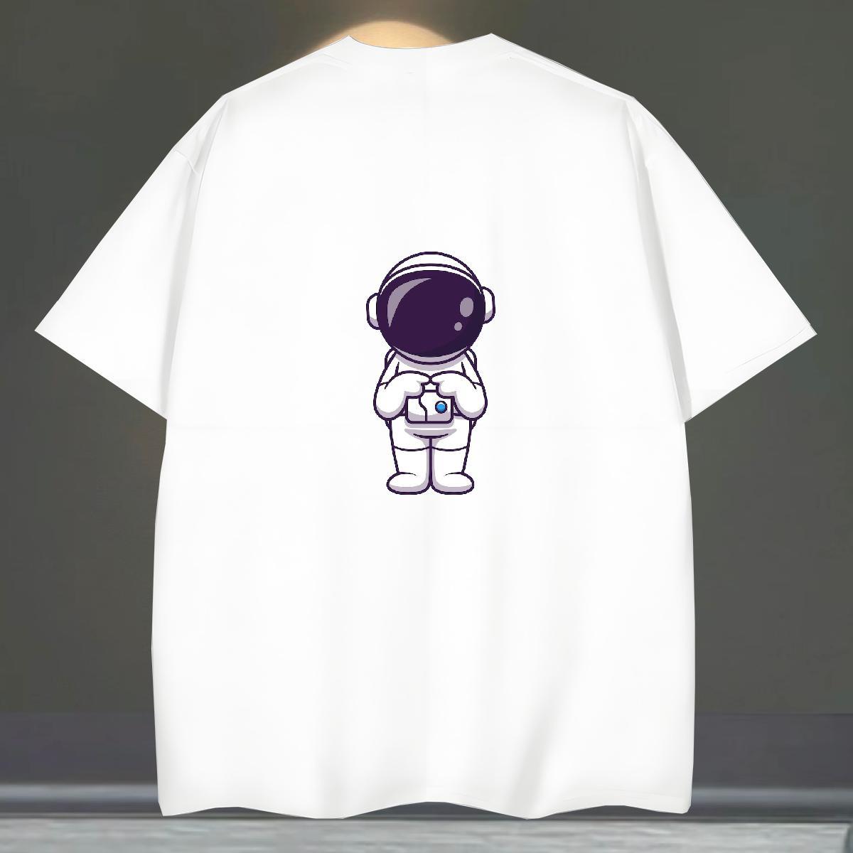 High Quality Couples T Shirts Hip Hop 230g Pure Cotton Custom Print Oversized Crew Neck spaceman Mens T Shirts Brand Polos