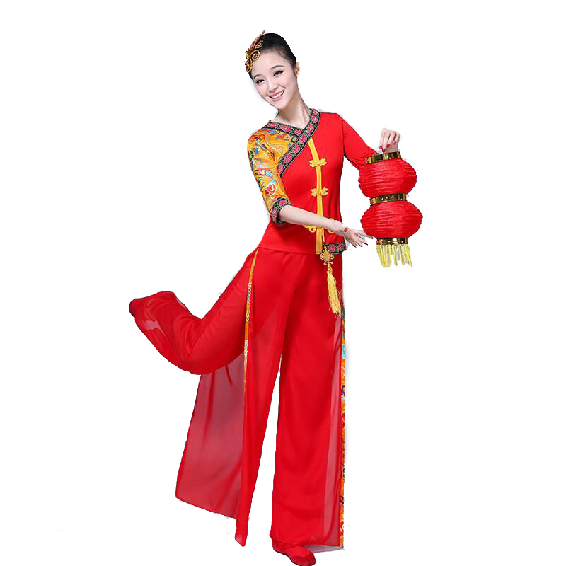Women Classic Yangko Dance wear red lantern Dance Dress Ancient Chinese National clothes Chinese New Year festival Dance Costume