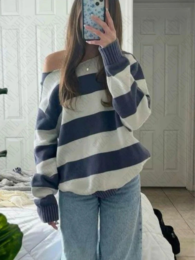 Womens sweater casual retro street fashion striped Y2K Harajuku aesthetic cute hiphop rock loose universal 240821