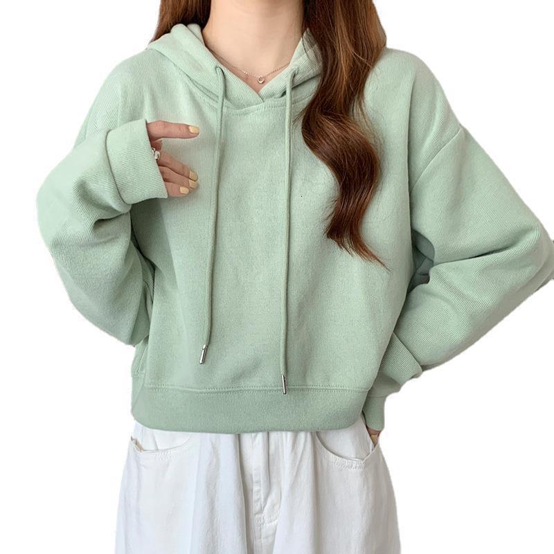 College solid color simple loose slimming short long sleeved sweatshirt for women Spring and Autumn new style pullover hooded top dongdumaoyi
