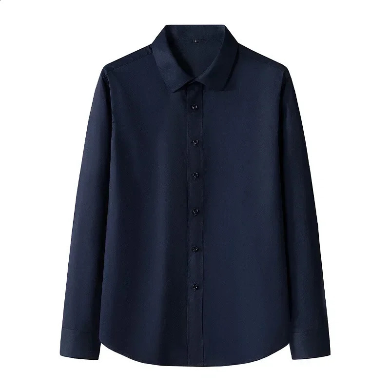Mens Long-sleeved Slim Shirt Business Casual Formal Office Shirt Male White Black Light Blue Navy Plus Size 8XL Solid Color 240822