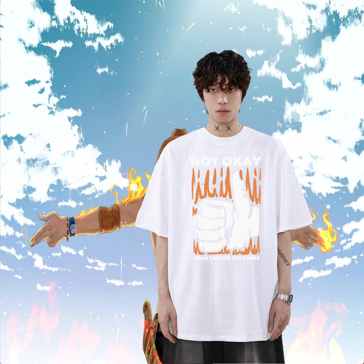 Fashion Casual Daily Wear Men Tops Tees hand Breathable Short Sleeve 230g 100% Cotton Mens T Shirts Unisex Cartoon Print Top Tees