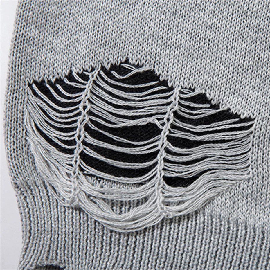 Mens punk sweater with zipper chain loose cardigan hiphop oversized Harajuku knitted pullout jumper black gray 240821
