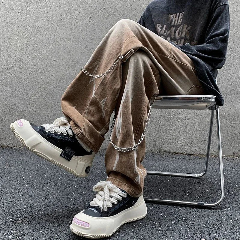 Jeans for Men Punk Straight Hip Hop Black Male Cowboy Pants with Pockets Trousers Denim Loose Cotton Fashion Plus Size Xs 240821