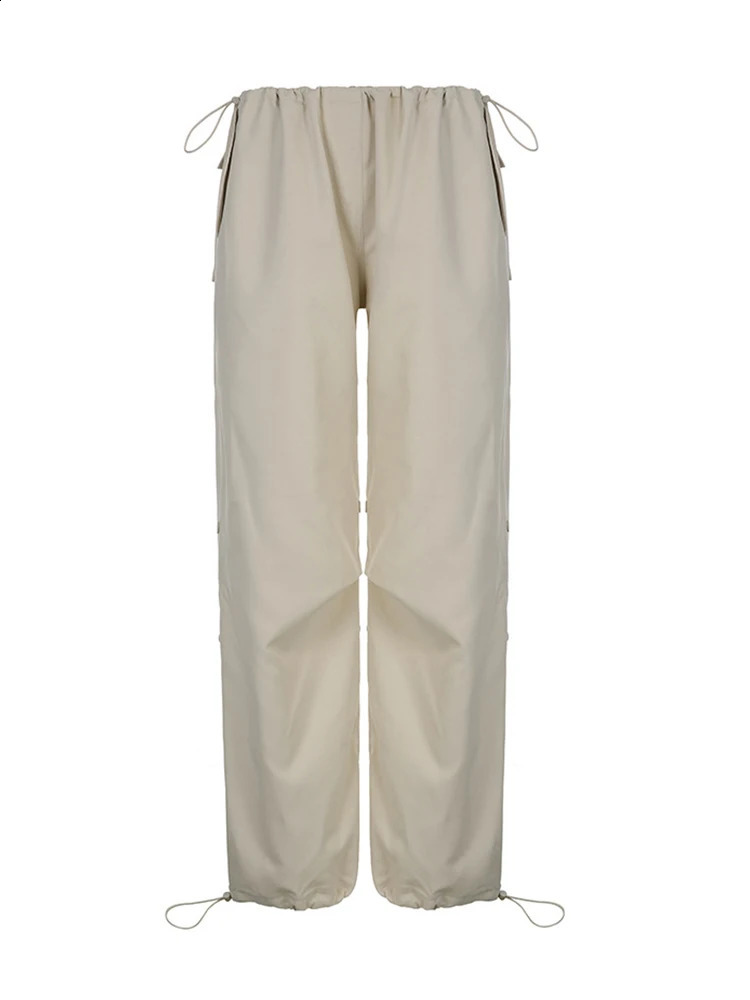 Solid Joggers Tech Pants High Waist Streetwear Fashion Brown Baggy Trousers Y2K Casual Vintage Clothes 240821
