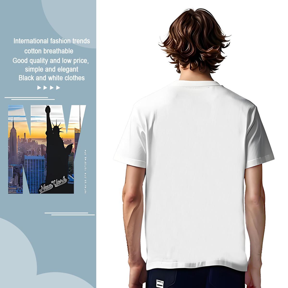 Loose Statue of Liberty T-Shirts for Men Summer Casual Mens Tshirts 230g Cotton Casual New O-Neck Short Sleeve Asian Size Tee Shirt