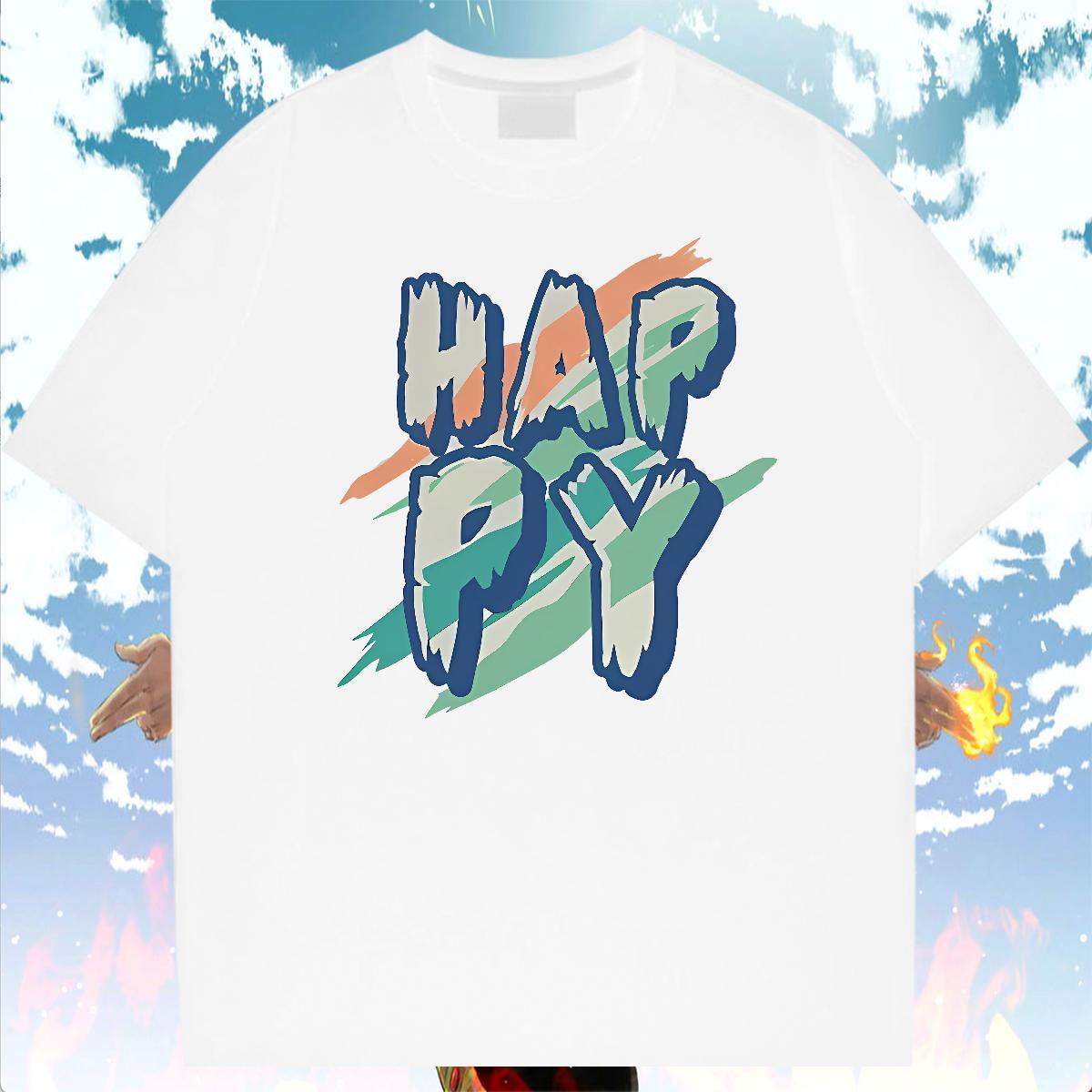 New Arrival Beach Couples T Shirts happy Crew Neck 230g 100% Cotton Men T Shirts Unisex White Plus Size Tops Tees