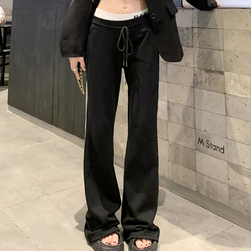 Korean Micro Flare Pants Women Draping Slim High-Waisted Streetwear Solid Harajuku Y2K Sweatpants Fashion Loose Casual Trousers 240821