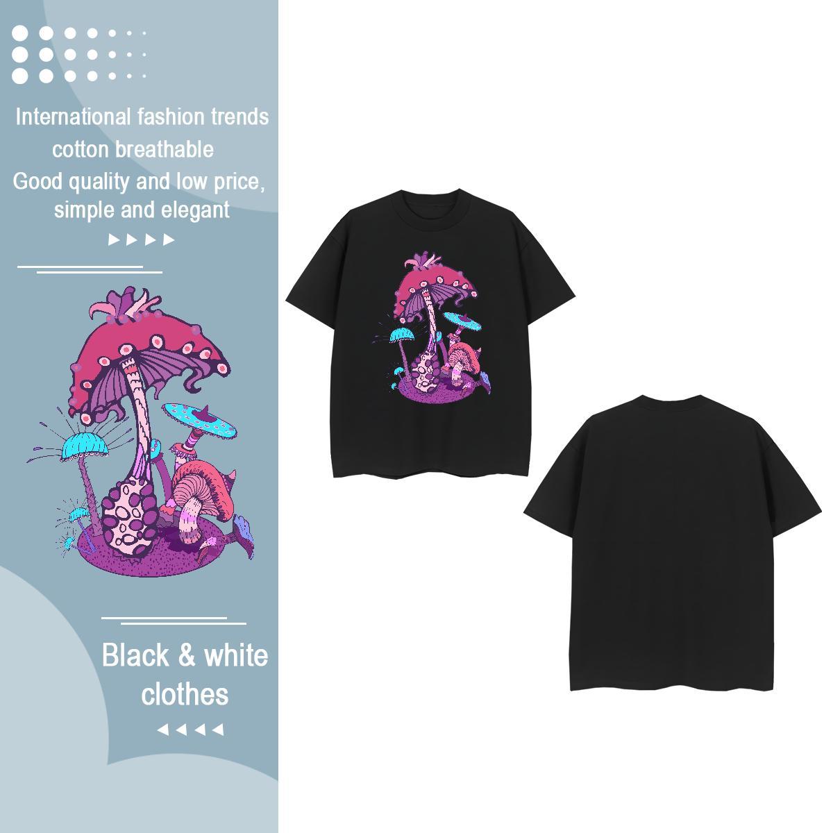 2024 Casual T Shirt For Woman Breathable Short Sleeve 230g 100% Cotton Lady T shirt Customized mushroom Summer Casual Popular Clothings