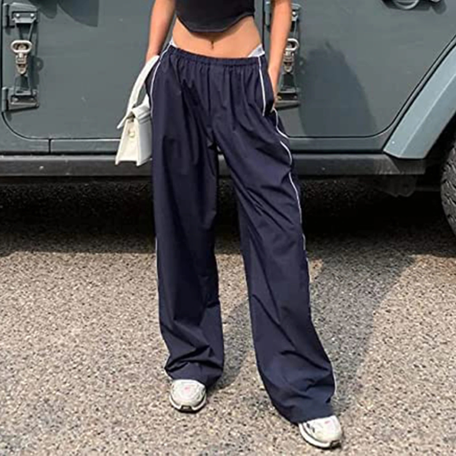 Y2k Women Drawstring Jogger Pants Streetwear Korean Harajuku Parachute Pants Men Sports Sweatpants Wide Leg Trousers Pants 240821