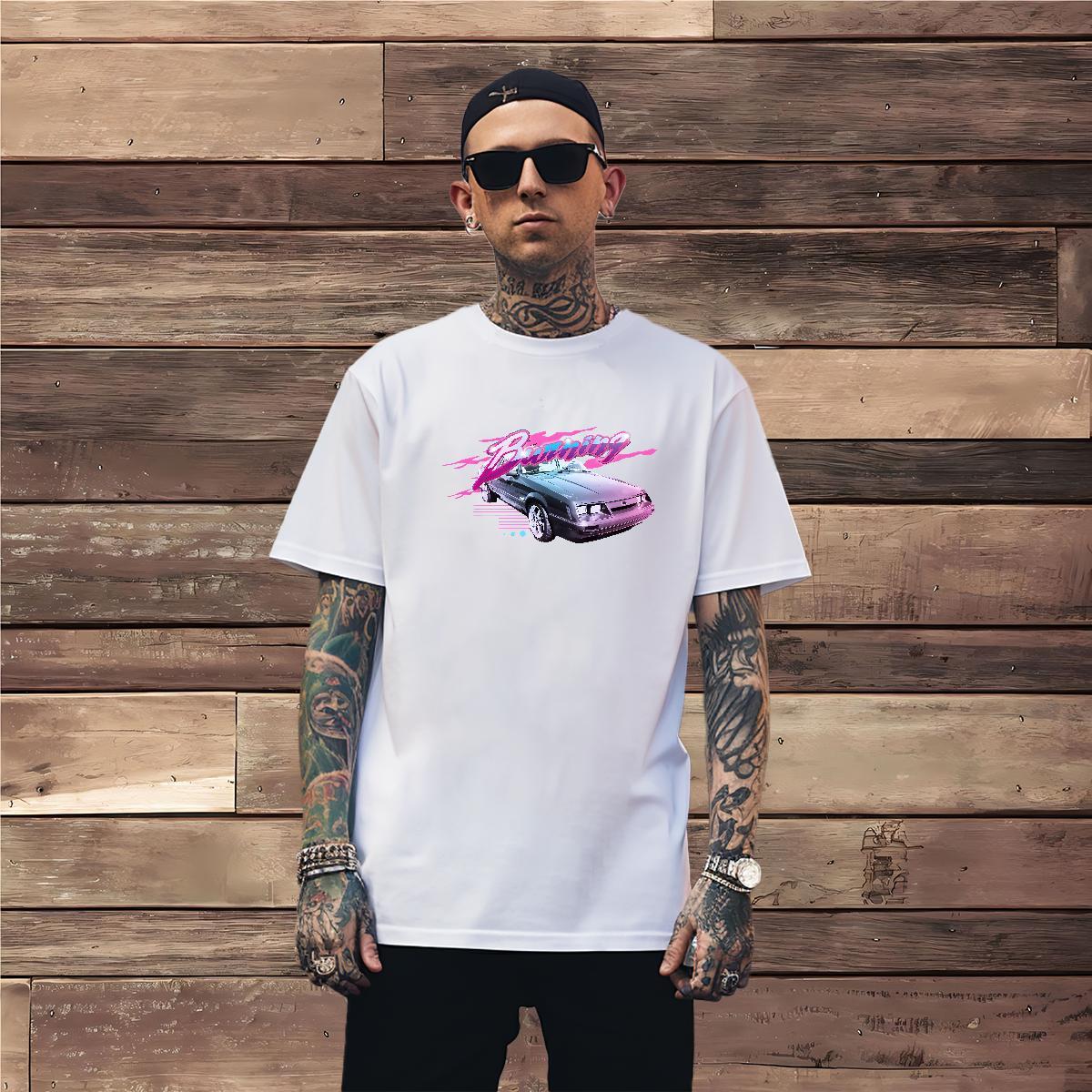 High Quality car T shirt Anime Printing Street Men Tees 230g Pure Cotton Fashion Casual Crew Neck Breathable Floral Print Clothes