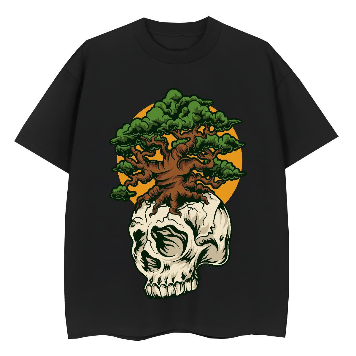New T Shirts Women 100% Cotton 230g O Neck Short Sleeves Beach skull Womens Tshirts Brand Oversized Clothings