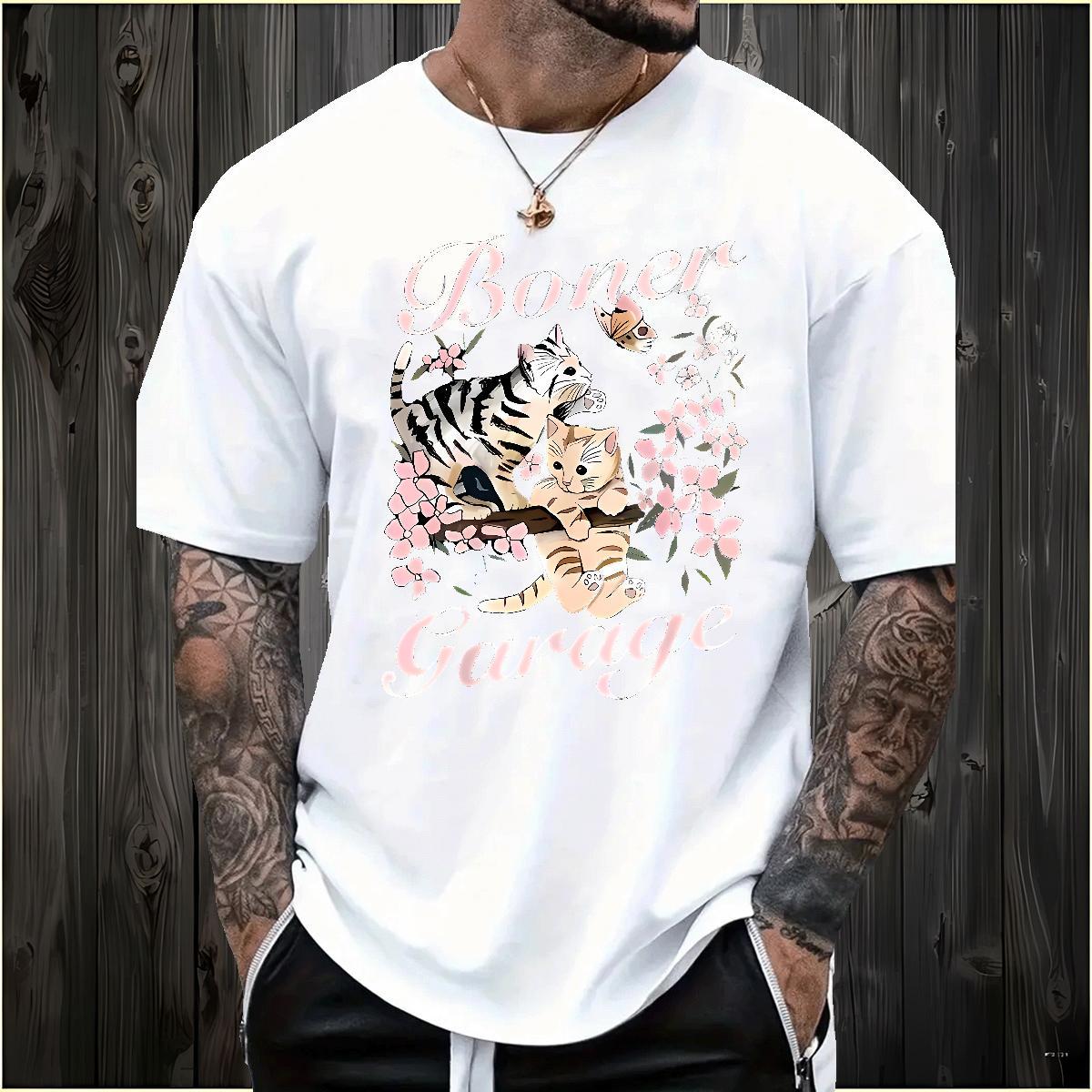 Classic Man T Shirts cat Crew Neck Casual Beach DIY Logo Oversized 230g 100% Cotton Tshirt for Man Woman Classic Casual Tees Shirts