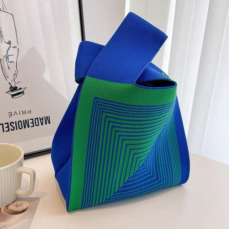 Totes Large Capacity Small Bag Women's Striped Knitted Portable Tote Outdoor Storage Korean Style Solid Color Shoulder