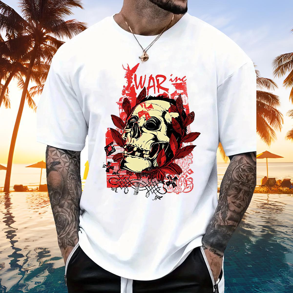 DIY Customized Men Tees 230g Cotton Spring Summer skull Short Sleeve Soft Man T Shirts Classic Oversized Tops