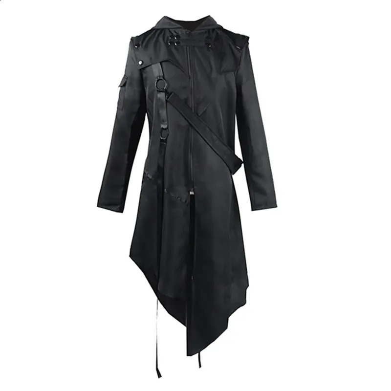 Vintage Halloween Medieval Steampunk Assassin Elves Pirate Costume Adult Men Black Long Split Jacket Gothic Armor Thin Coats 421 240822