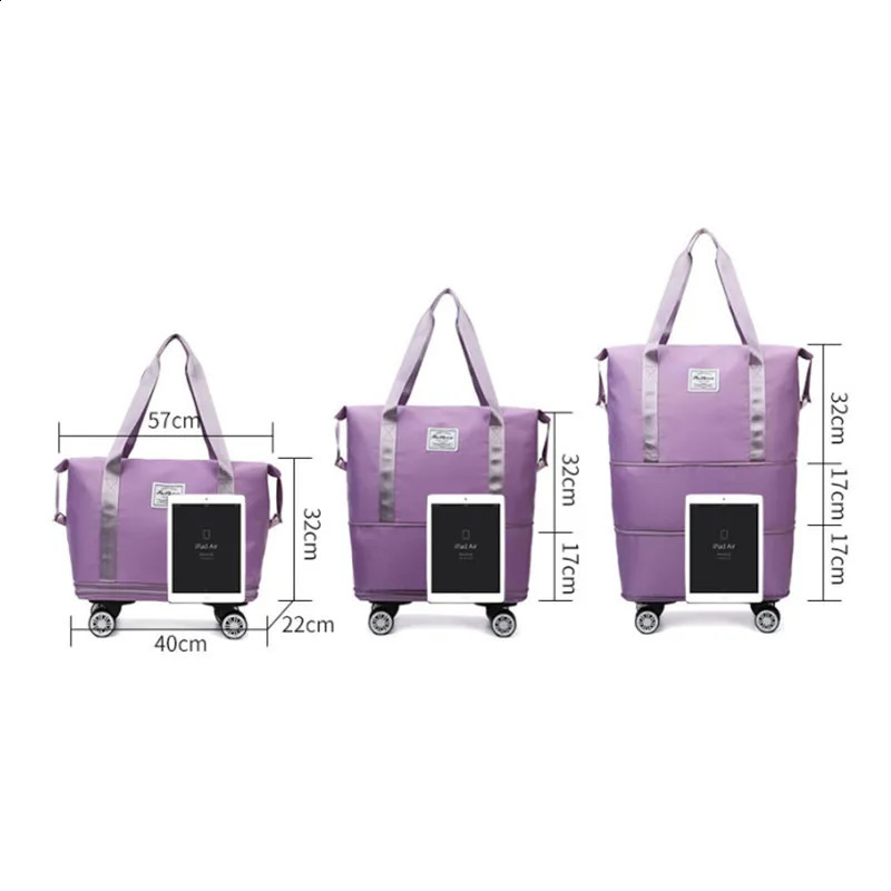 Foldable storage bag with wheels expandable portable luggage bag outdoor travel rolling bag large capacity womens shopping bag 240821