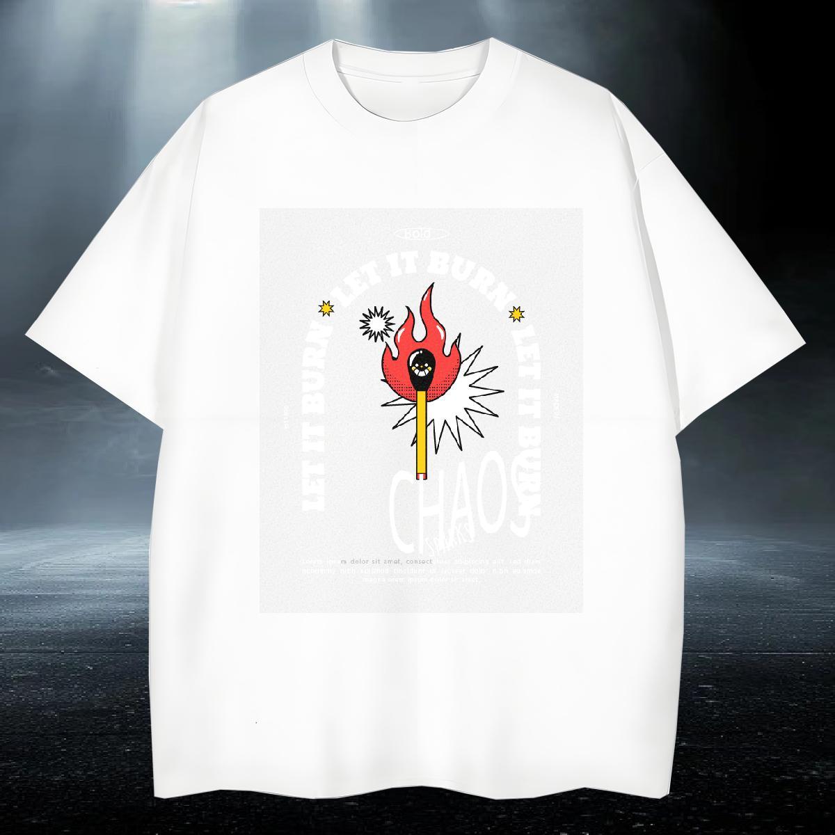 Cool Men Tees Hip Hop 230g 100% Cotton Plus Size Cartoon Breathable Soft fire T-Shirts for Men Fashion Tees Shirts