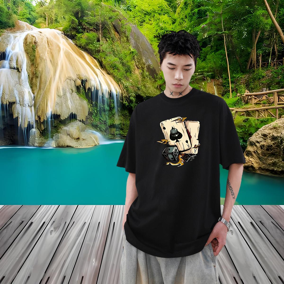 Factory Direct Men Tops Tees 230g Pure Cotton Street playing card Breathable T-Shirts Popular DIY Anime Tees Shirts