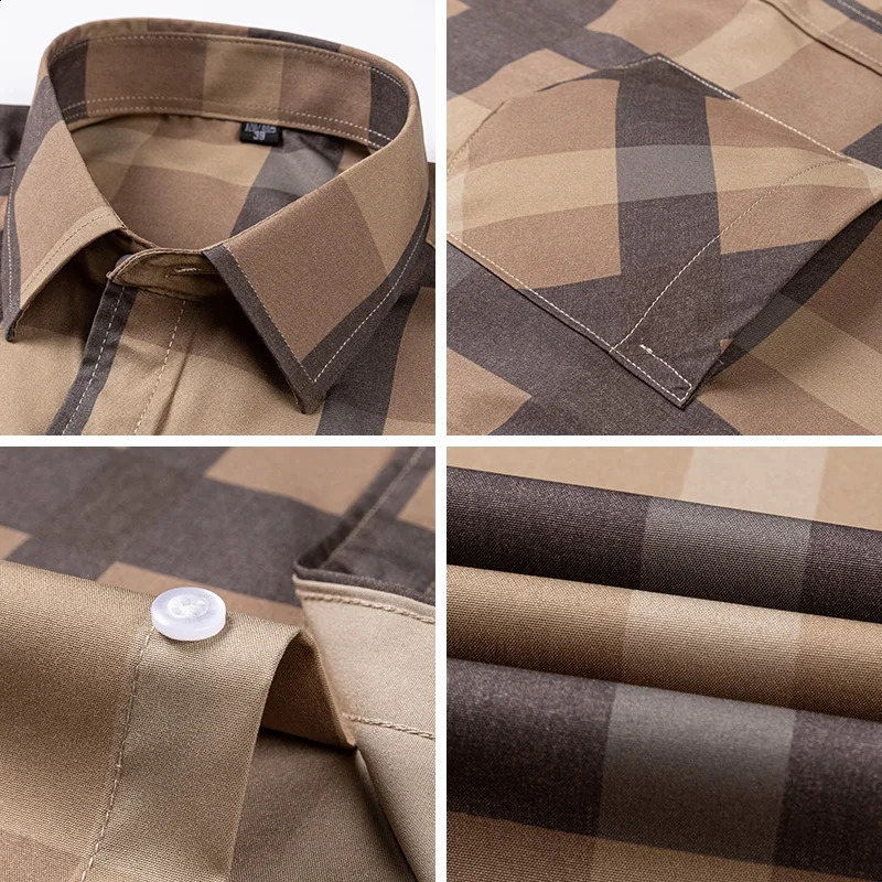 Shirts Plaid Men Autumn Long Sleeve Soft Casual Thin Business Cotton Polyester Slim Fit No-iron Daily Home Check Blouse 240822