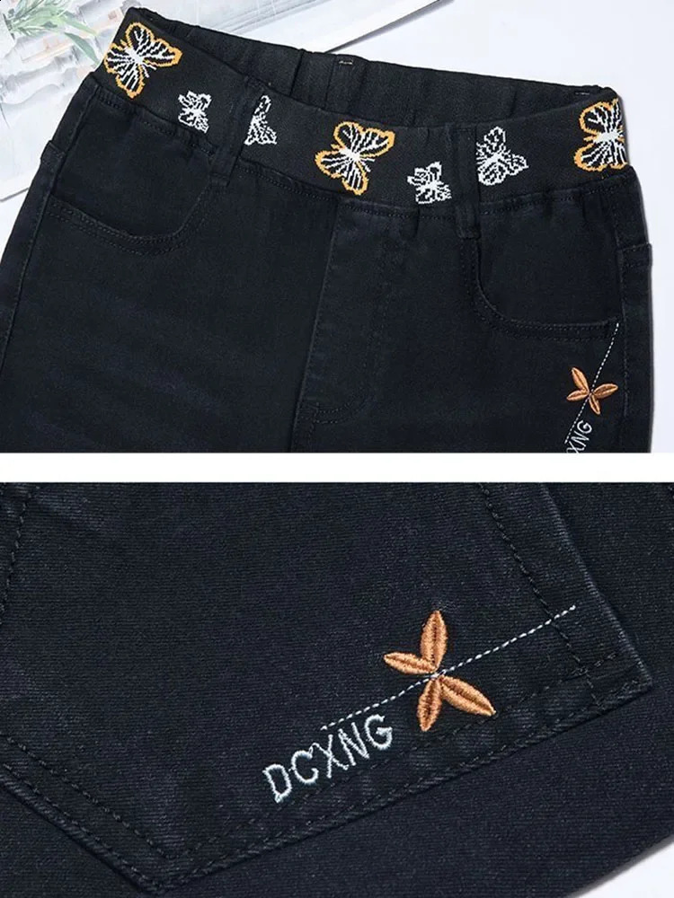 Mom Vintage Casual Stretch Denim Pants Woman high Waist Slim Pencil Jeans Spring Fall Korean big Size 7xl Kot Pantolon 240821