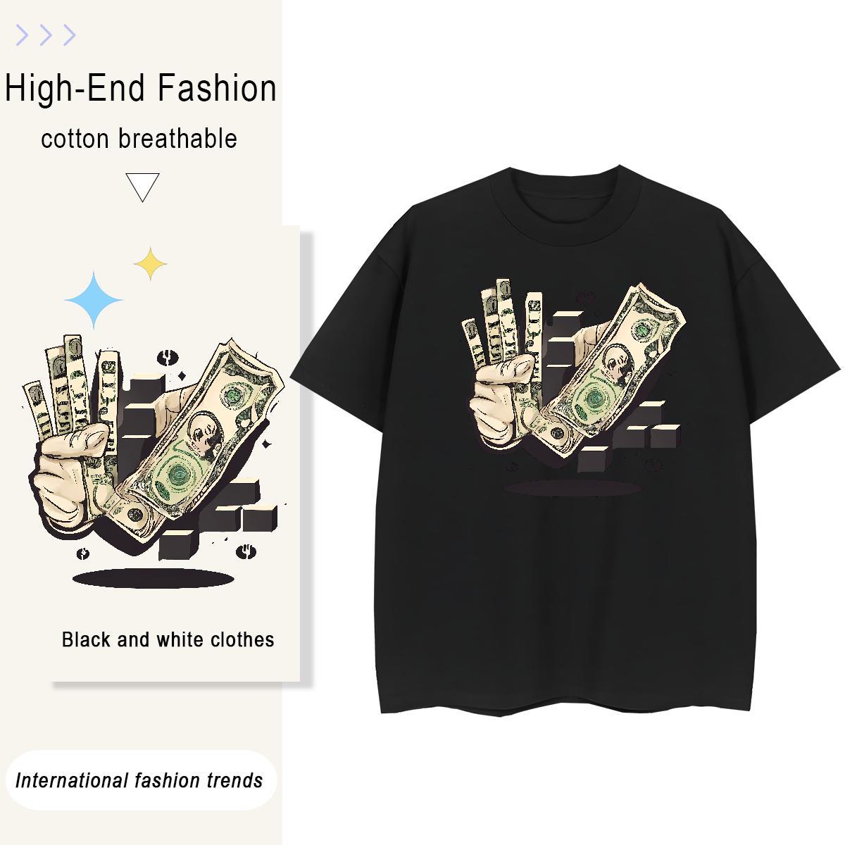 TOP Quality Men Tees Casual 100% Cotton 230g DIY Printed Breathable Crew Neck money Man T Shirts New Designer Top Tees
