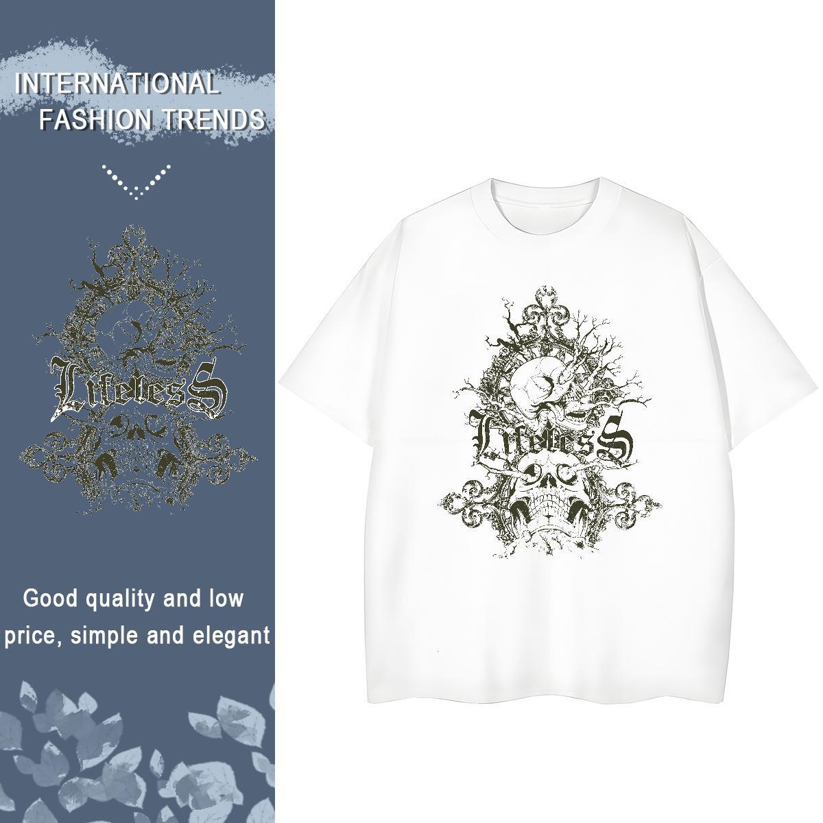 2024 T-Shirts for Women 230g Cotton Short sleeve Soft Summer Casual skull Couples T Shirts Loose Oversized L-4XL Tee Shirt