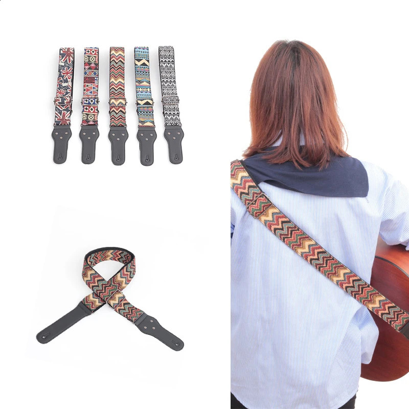 Guitar Strap Leather Head Adjustable Shoulder Strap For Guitar Electric Guitar Bass Guitar Parts Accessories Black Guitars 240821