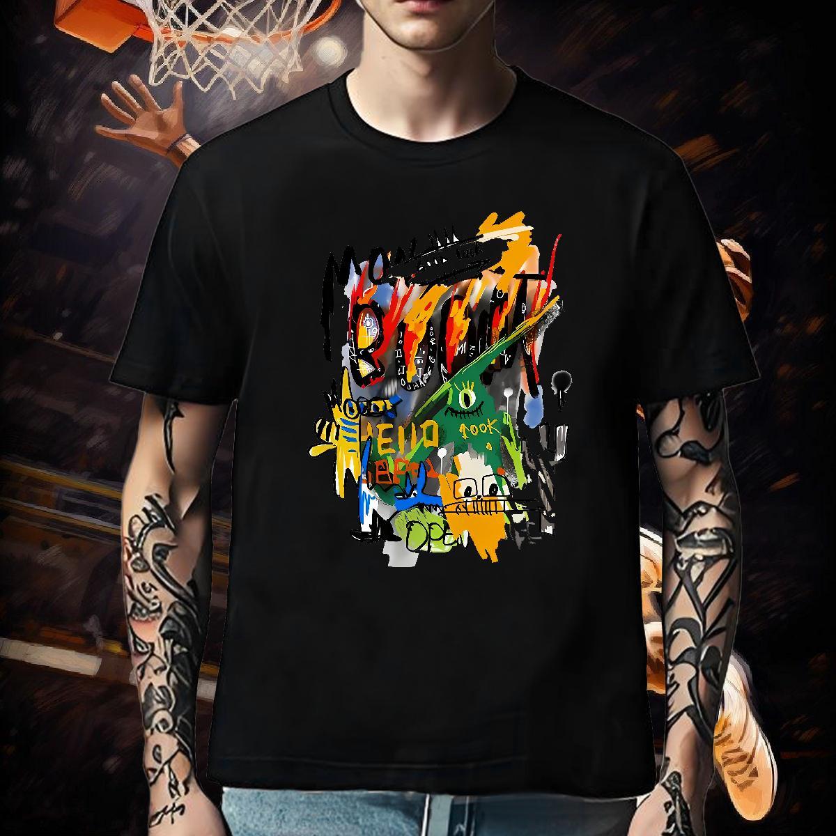 Fashion Casual Men Tops Tees 230g Cotton Summer Casual graffiti Breathable Short Sleeve T Shirts Men Free Shipping Custom Printed Tees Shirts