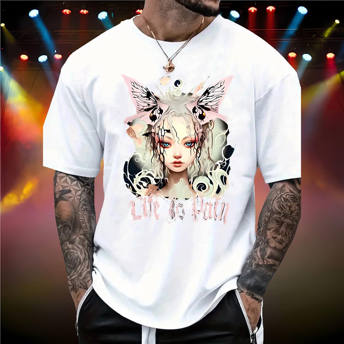 Cool Design Butterfly Girl Man T Shirts Anime Printing Street Men Tops Tees 230g 100% Cotton Fashion Casual Breathable DIY Printed Clothings