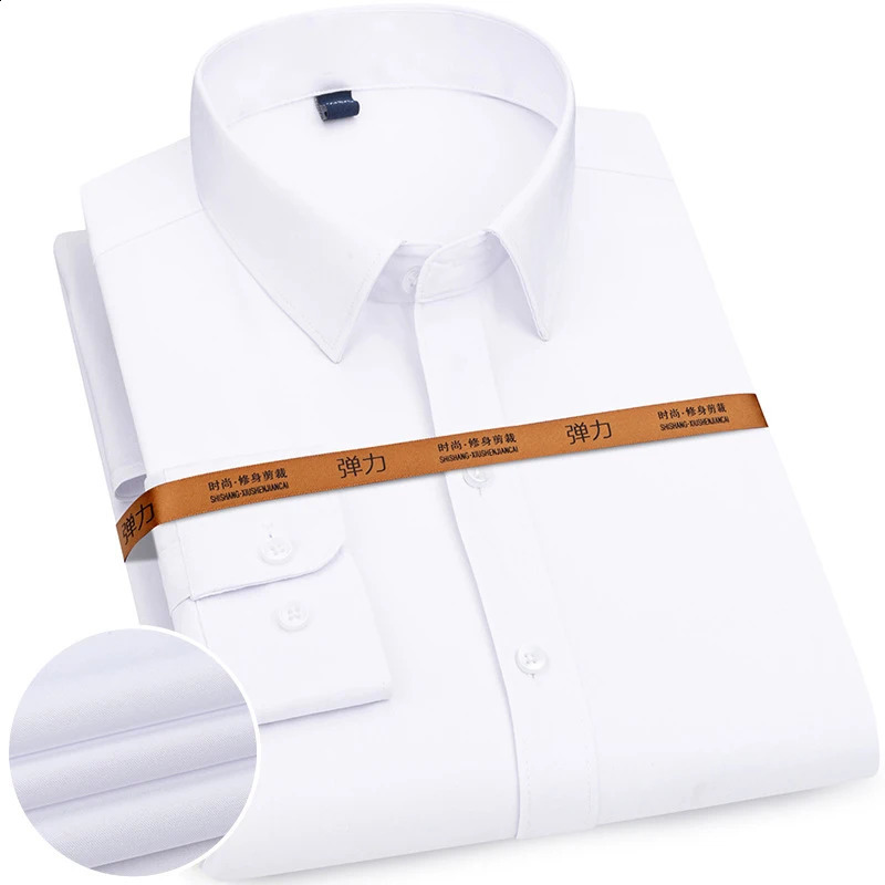 Mens Stretch Shirt Plus Size Long Sleeve Dress Shirts Slim Fit Business Casual Clothing Mens Fashion Top NS5735 240822