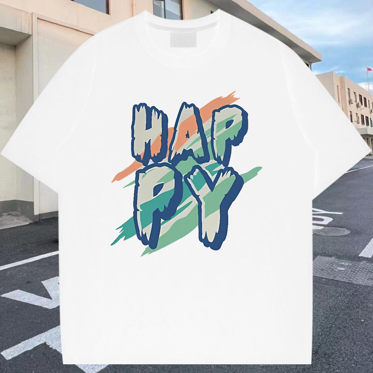Cool Men Clothes T-Shirt Street Wear 230g 100% Cotton DIY Round Neck Short Sleeve happy Mens T Shirts Designer Tee Shirt