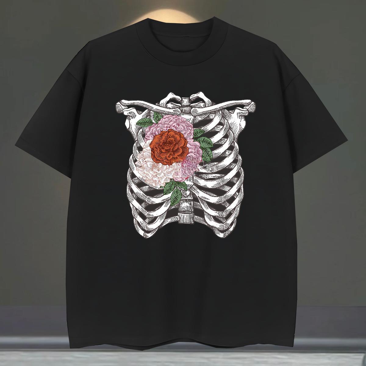 Unisex Mens T Shirts 230g 100% Cotton flower Outdoor Black White O-Neck Short Sleeve Couples T Shirts Fashion Design Wear