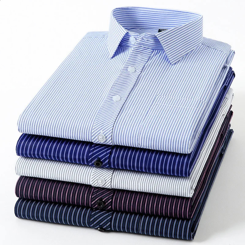 Spring and autumn mens long-sleeved striped non-ironing shirt high-end business casual social professional dress shirt 240822